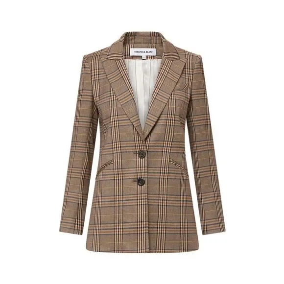 Veronica Beard Maci Plaid Dickey Blazer Tan Jacket Size 8 - Picture 6 of 14